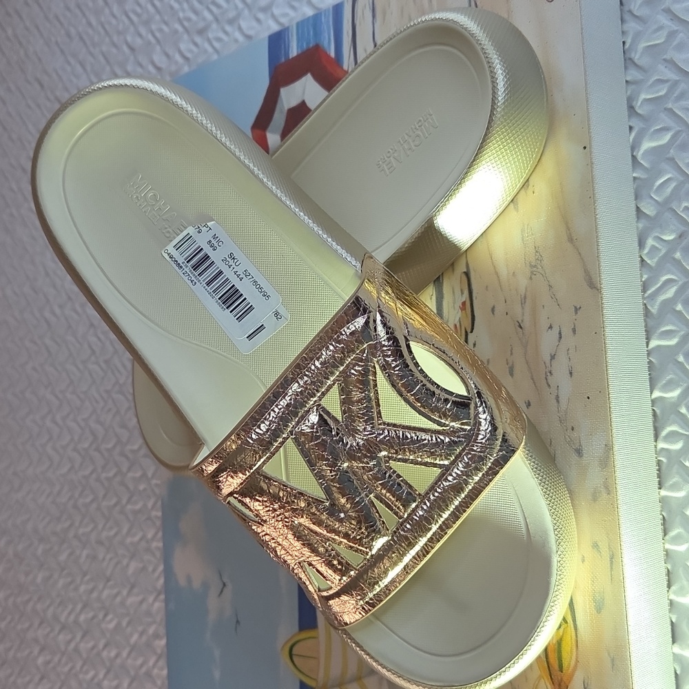 Michael KORS Gold Splash Slide Sandals WOMANS 10. LUXURY POOL SLIDE